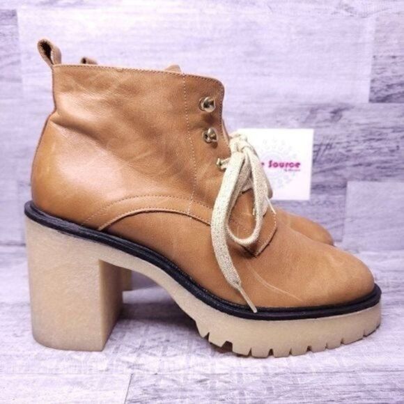 Free People Sydney Lug Sole Leather Hiking Boot Camel Brown Tan sz 40 Women's 10 - Picture 1 of 8